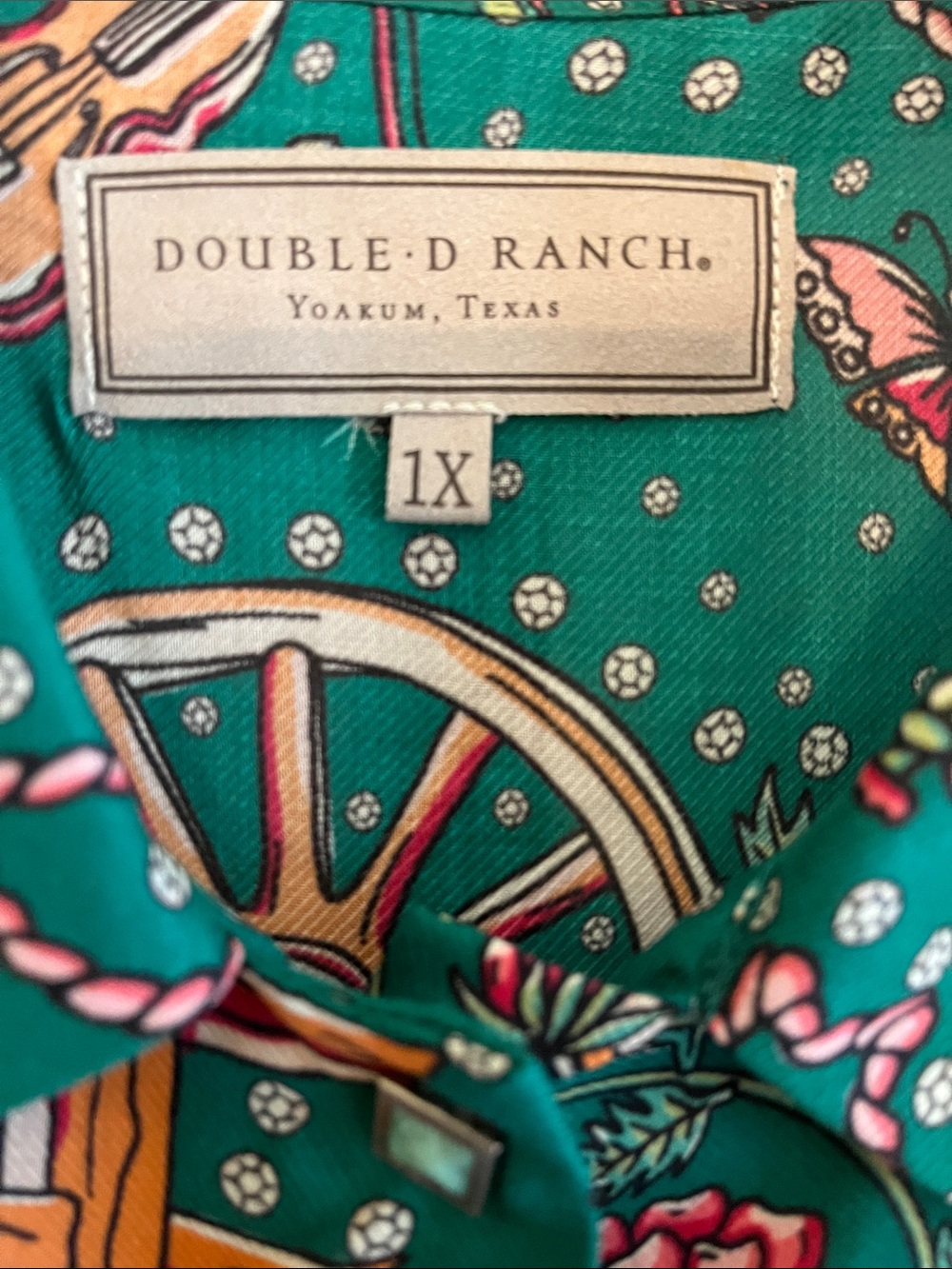 Double D Ranch Emerald Western Motif turquoise pearl snap - Picture 2 of 10